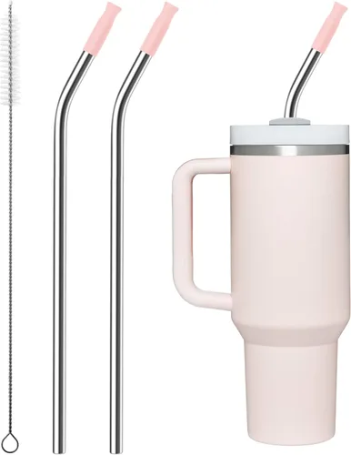 Miniatura 10 de 2 piezas de pajitas de acero inoxidable para vaso Stanley de 40 oz, accesorios de reemplazo para vaso Stanley de 40 oz con puntas de silicona
