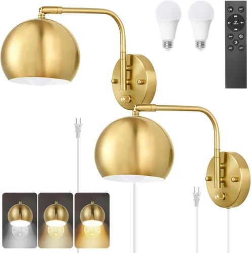 Miniatura 9 de Apliques de pared VATONI enchufables, apliques de pared regulables con brazo oscilante con cable de enchufe y interruptor de regulación con botón