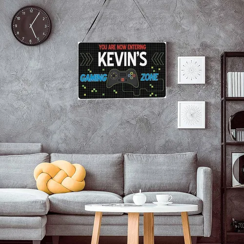 Miniatura 4 de Letrero de metal retro futurista con nombre personalizado para sala de juegos, decoración de sala de juegos, 8 x 12 pulgadas
