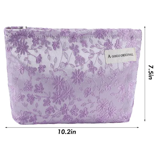 Miniatura 4 de Bolsa de maquillaje de flores para mujer, bonita bolsa de maquillaje para bolso, bolsa de cosméticos con cremallera, bolsa de cosméticos de lona