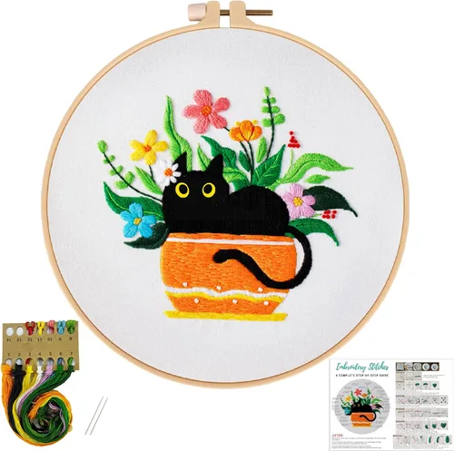 Miniatura 21 de Louise Maelys Kit de bordado de vaca para principiantes, kit de inicio de punto de cruz para adultos con agujas de aro de tela bordada