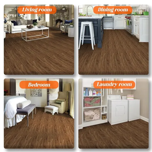 Miniatura 9 de Homease Piso de Vinilo con Grano de Madera 15.7" x 118" Rollo Marrón, Azulejos de Piso Autoadhesivos Impermeables, Superficie Extra Resistente al