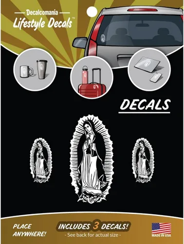 Calcomanías de Nuestra Señora de Guadalupe para coche, camión, tableta, vaso, juego de 3 calcomanías católicas blancas de 3 y 6 pulgadas, calcomanía
