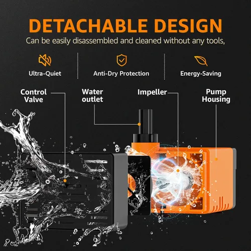 Miniatura 3 de Bomba sumergible para fuente, una bomba de agua ultra silenciosa de 100 GPH, 120 V 60 HZ, cuenta con un diseño desmontable y es adecuada