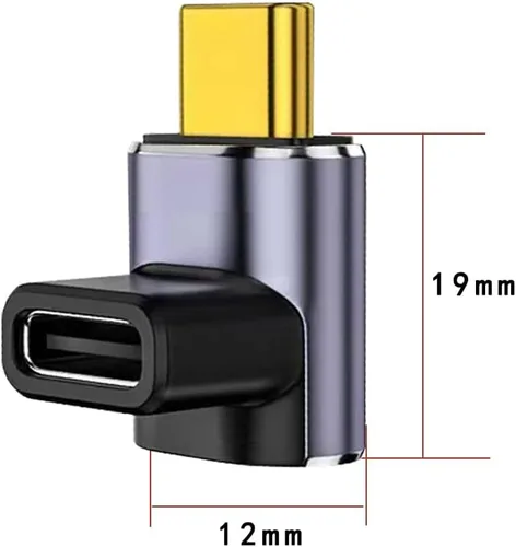 Miniatura 2 de Adaptador USB-C macho a USB-C hembra de 90 grados, 1 paquete de tipo C hacia arriba y hacia abajo en ángulo recto de 40 Gbps PD 100 W extensor