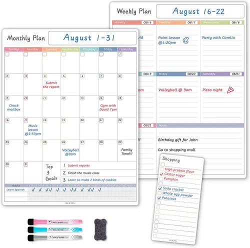Miniatura 7 de ALEZEL Calendario magnético para nevera, pizarra blanca, juego de calendario de refrigerador de borrado en seco (3 tableros), calendario semanal