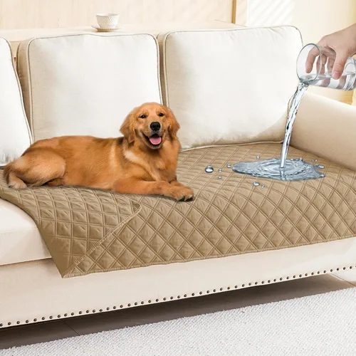 Miniatura 79 de Smiry Funda impermeable para cama de mascota, suave y lavable, para muebles, cama, sofá, reversible, a cuadros (30 x 53 pulgadas, color beige/beige)
