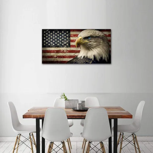 Miniatura 6 de yearainn Lienzo decorativo para pared, diseño de bandera de Estados Unidos con águila para decoración de pared, lienzo patriótico, diseño rústico