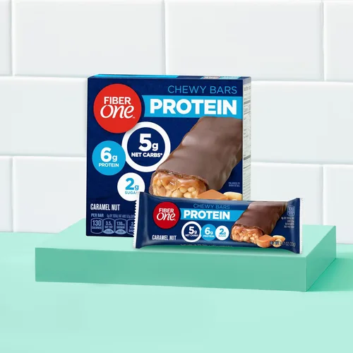 Miniatura 6 de Barras proteínicas masticables Fiber One, nuez de caramelo, aperitivos proteínicos, 1.17 oz, 5
