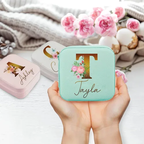 Miniatura 5 de Joyero personalizado para mujer, joyero de viaje personalizado con nombre, organizador de joyas de viaje para anillos, aretes, collares, regalos