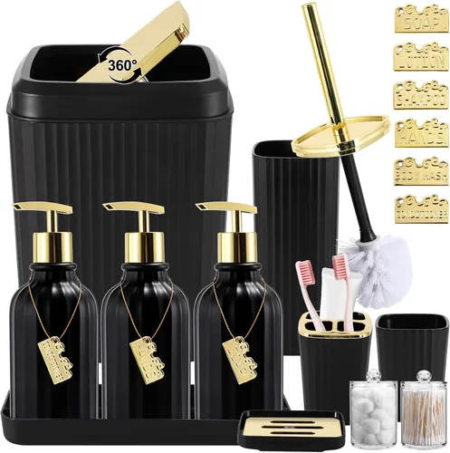 Miniatura 10 de 21PCS Bathroom Sets with Shower Curtain and Rugs Bathroom Accessories Set Beige Bathroom Set Complete with Trash Can, Toilet Brush, Qtip Holder &