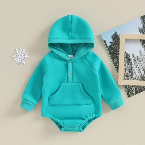 Miniatura 2 de Mameluco con capucha para bebé niño y niña, color liso, manga larga, ropa de otoño e invierno