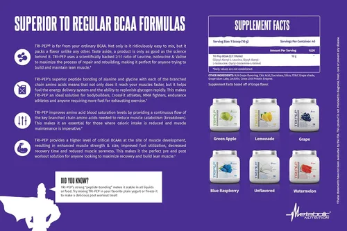 Miniatura 4 de Metabolic Nutrition TRIPEP - Aminoácido de cadena de rama de tres péptidos, polvo BCAA, suplemento pre intrapost-entrenamiento Sandía, 14.11 oz