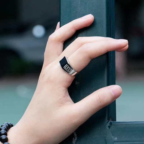 Miniatura 5 de AROTOROM 925 Sterling Silver Ring with Solid Rectangle Signet Black Enamel Ring, Turkish Classic Design Handmade Jewelry,Fashion Signet Ring