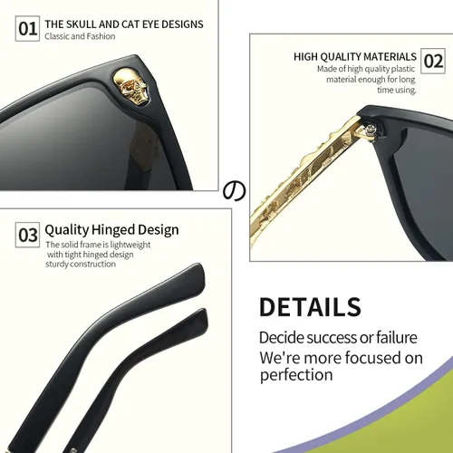 Miniatura 7 de Dollger Lentes de sol con diseño de calavera, y aros con forma de ojo de gato, protección UV400