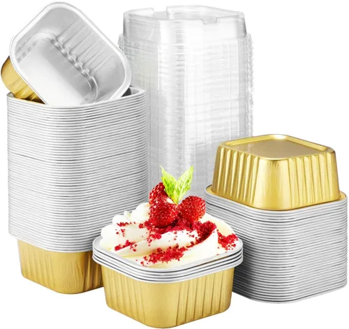 Miniatura 10 de EUSOAR Vasos para hornear, 50 unidades de 5 onzas / 5.1 fl oz de papel de aluminio para muffins, tazas de crema brulee con tapas, recipientes