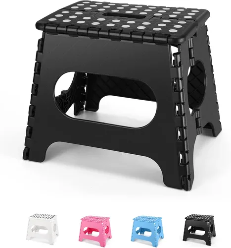 Miniatura 24 de Dyforce Taburete plegable de 16 pulgadas, capacidad de 400 libras, taburete plegable de plástico resistente para adultos, taburete con asa, fácil