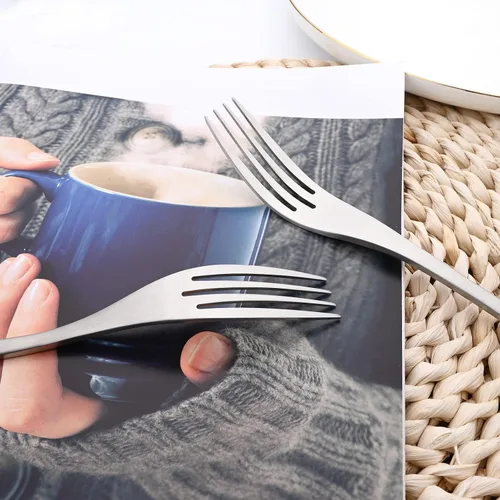Miniatura 7 de Juego de cubiertos de plata mate con cuchillo para carne, 24 piezas de cubiertos pesados de acero inoxidable 18/10, juego de utensilios generosos