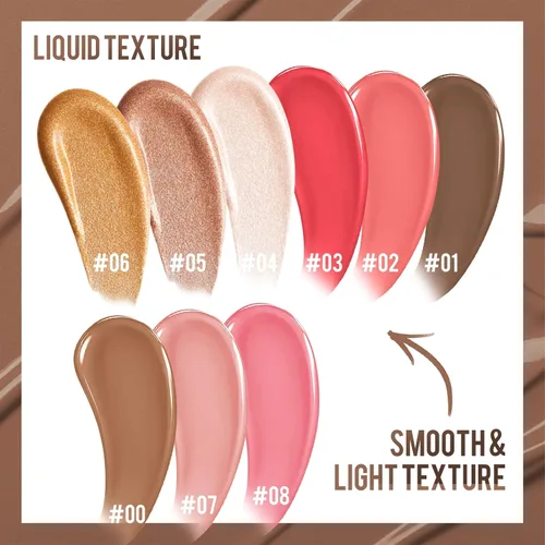 Miniatura 8 de Barra de belleza líquida para contornos líquidos, barra bronceadora mate con aplicador de cojín, ligera, mezclable, de larga duración, sedosa