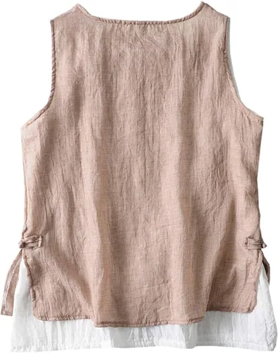 Miniatura 2 de SCOFEEL Camiseta sin mangas de lino ligero para mujer, camiseta sin mangas de doble capa