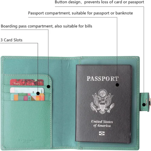 Miniatura 5 de Portapasaportes de cuero auténtico para pasaporte, con bloqueo Rfid - con compartimento para documentos de identificación