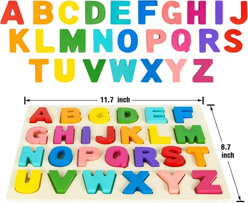 Miniatura 4 de Attmu Rompecabezas de madera para niños pequeños, rompecabezas del alfabeto y números, 2 en 1 juguetes educativos de aprendizaje preescolar