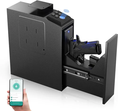 Miniatura 10 de Caja fuerte biométrica para armas, caja de seguridad para pistolas de 3 vías: Desbloqueo por huella digital, PIN digital y llave. Caja fuerte
