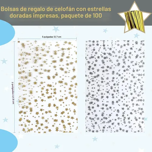 Miniatura 2 de 100 bolsas de regalo de celofán con estampado de estrellas, de 5 x 7 pulgadas, bolsas de regalo de celofán, bolsas de regalo de fiesta, bolsa