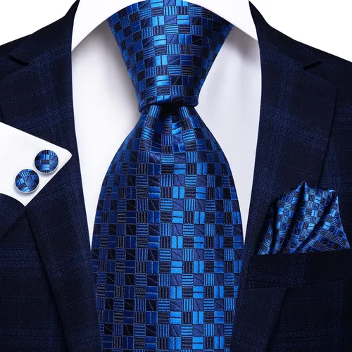 Miniatura 29 de Hi-Tie Corbata clásica de cachemira para hombre con pañuelo y gemelos a cuadros