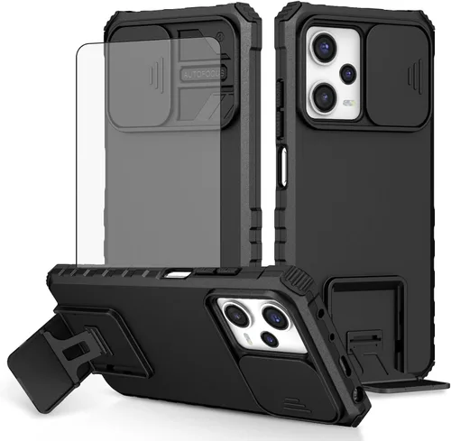 Asuwish Funda de teléfono para Xiaomi Poco X5 Pro/Redmi Note 12 Pro 5G con protector de pantalla de vidrio templado y cubierta de cámara deslizante