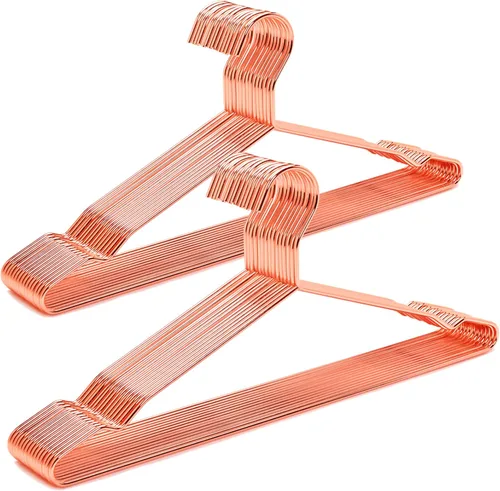 Amber Home Paquete de 20 perchas de metal dorado rosa cobre de 17 pulgadas para abrigos, perchas para trajes, perchas delgadas con muescas (cobre,