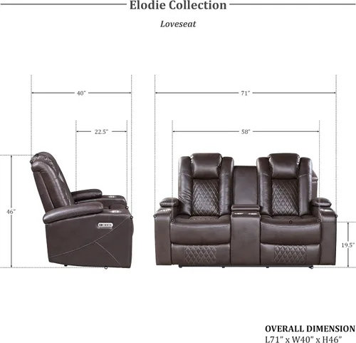 Miniatura 2 de Lexicon Juego de sofá reclinable eléctrico, juego de sofá reclinable eléctrico de 2 piezas, sofá reclinable y sofá biplaza reclinable para sala