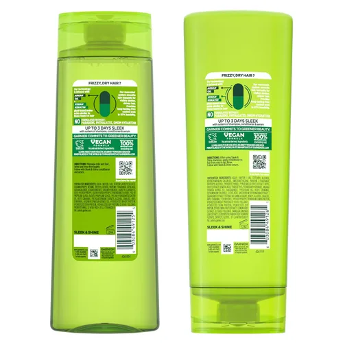 Miniatura 11 de Garnier Fructis Sleek & Shine Champú (22 onzas líquidas) + Acondicionador (21 onzas líquidas) Set para cabello encrespado y seco, Queratina vegetal