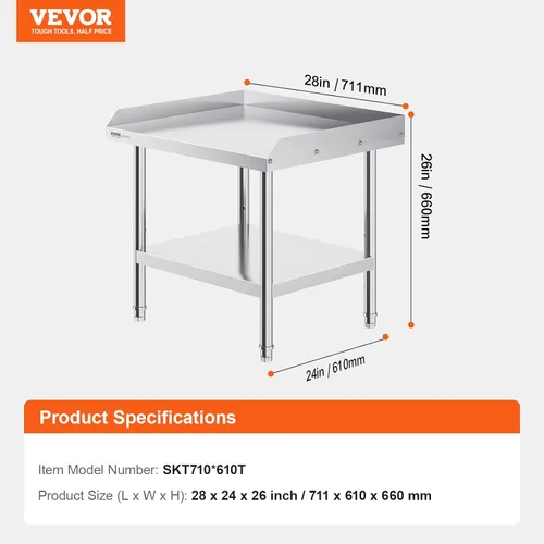 Miniatura 7 de VEVOR Soporte de parrilla de equipo de acero inoxidable, 24 x 28 x 24 pulgadas, mesas de acero inoxidable con estante inferior de almacenamiento