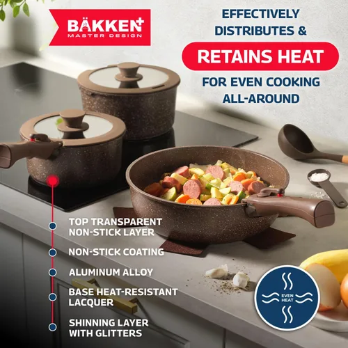 Miniatura 6 de Bakken Master - Juego de utensilios de cocina y utensilios para hornear de granito de 38 piezas, revestimiento de granito antiadherente, ollas