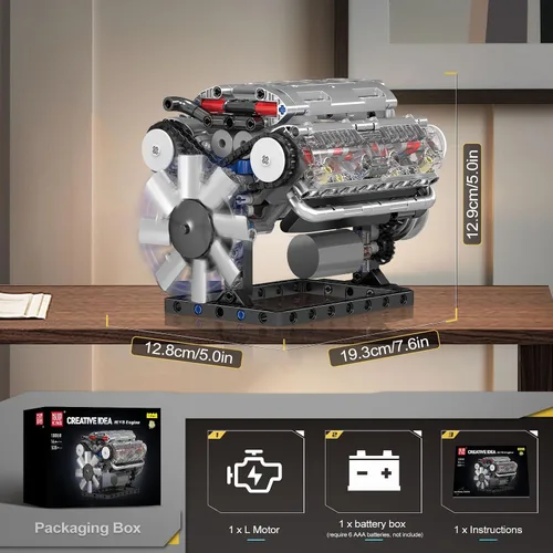 Miniatura 6 de Mould King 10088 Kit de modelo de motor V8 - 535 piezas para construir tu propio mini motor que funciona, set de construcción de mecánica