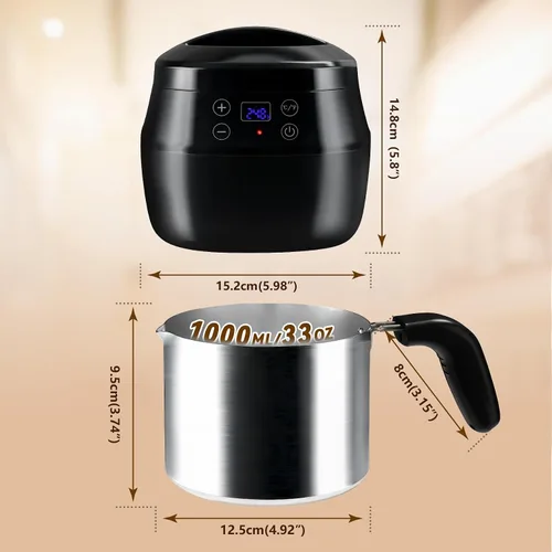 Miniatura 8 de TCFUNDY Olla para fabricar cera de velas, fabricante de velas eléctrico de 1 litro, 200 W, con pantalla digital de temperatura, con olla de aluminio