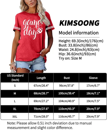 Miniatura 6 de Camisetas para el día del juego para mujer, camiseta gráfica de fútbol divertida, linda camiseta de competencia, camiseta casual de manga corta