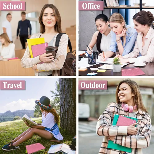 Miniatura 6 de Cuaderno rosa con purpurina, 8.3 x 5.7 pulgadas, 160 páginas rayadas con purpurina que nunca se despega, diario brillante para niñas, cuadernos