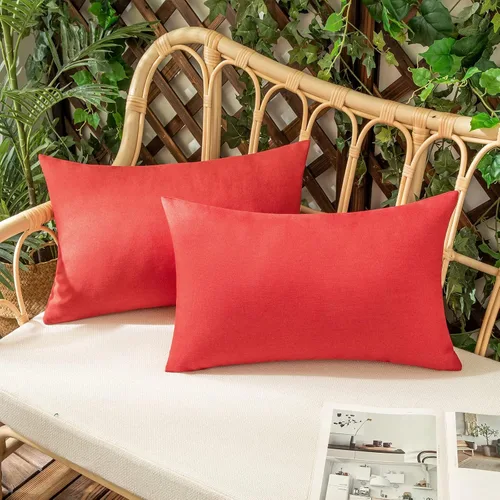 Miniatura 53 de Juego de 2 fundas para cojines de exterior, impermeables, decorativas, de lino, para casa de campo, fundas sólidas para cojines para tienda