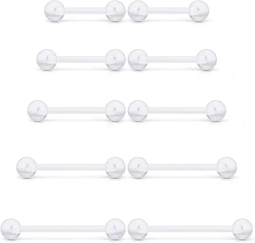 Prjndjw 14G Acero quirúrgico rectas barras de pesas - Anillos para lengua y pezón para mujeres y hombres - Longitud 12MM, 14MM, 16MM, 18MM, 22mm -