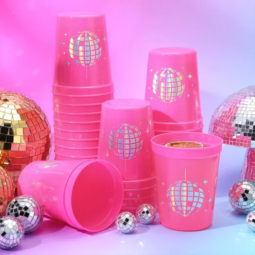 Miniatura 2 de Tioncy 50 vasos de plástico de 16 onzas para fiesta de discoteca para despedida de soltera, vasos reutilizables a granel de los años 70, 80, 90