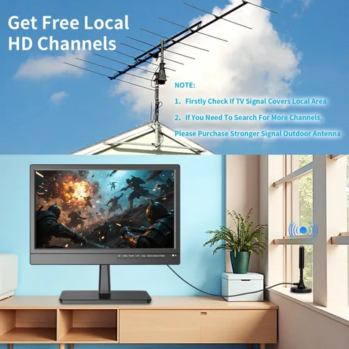 Miniatura 4 de Jexiop Televisor de pantalla plana de 16 pulgadas, pequeño televisor con control remoto, perfecto Full HD 1080P para cocina, entradas de adaptador