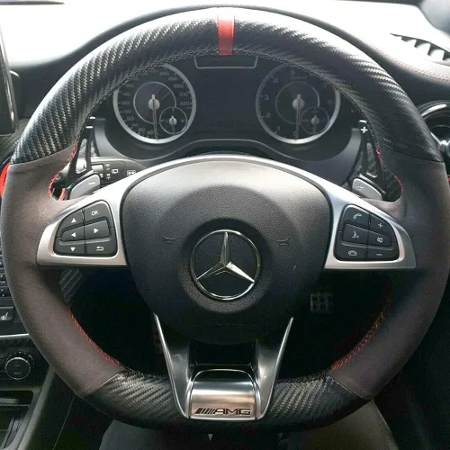 Miniatura 8 de Cubierta de volante de fibra de carbono mate negro y cuero de ante con costura manual, ajuste envolvente para Mercedes Benz W205/C43 GLA45 GLC43