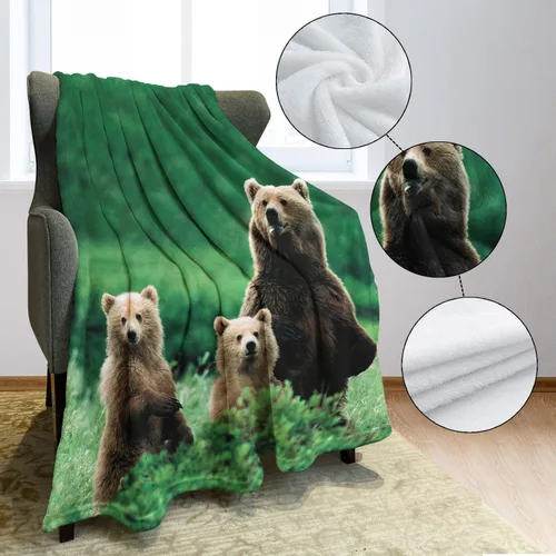 Miniatura 5 de Manta de forro polar suave y acogedora con estampado de osos marrones, manta de franela ligera y cálida para sofá, cama, sala de estar, dormitorio