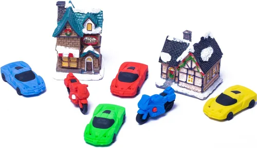 Miniatura 6 de RONDURE Lindos borradores para niños, 14 borradores divertidos para automóvil, vehículo, motocicleta, mezcla, rompecabezas