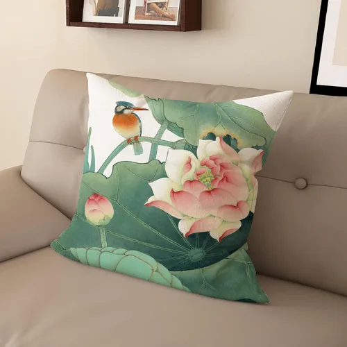Miniatura 2 de Funda de almohada con estampado digital de loto zen chino, diseño de doble cara para sofá, sala de estar, decoración de dormitorio
