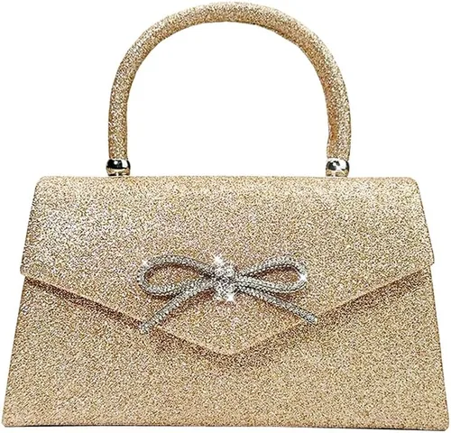 Bolso de noche para mujer, con lazo brillante, bolso de mano para boda, fiesta, monederos con diamantes de imitación con purpurina para cóctel,
