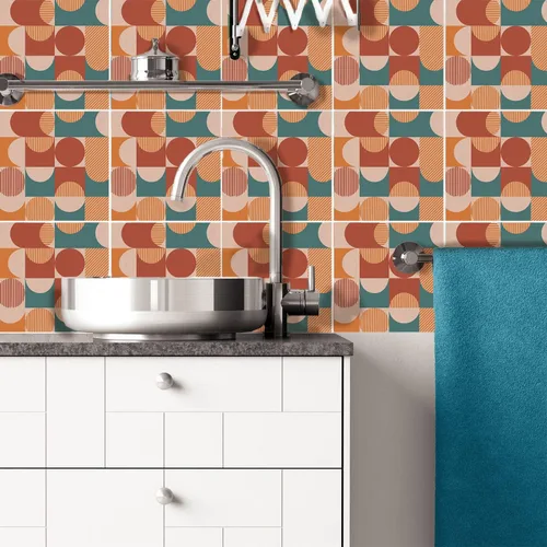 Miniatura 48 de Adhesivos de vinilo para azulejos de pared autoadhesivos, calcomanías impermeables para decoración de cocina, baño, línea ondulada de abulón, 6 x 6