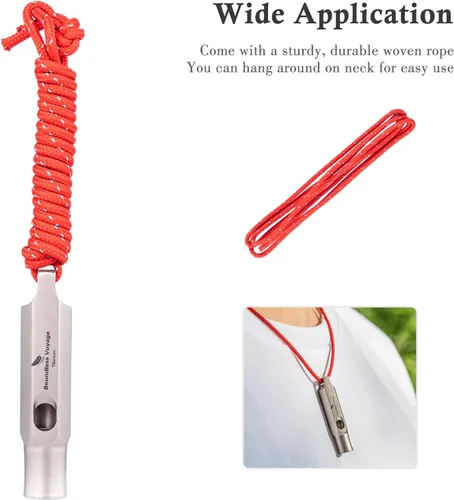 Miniatura 6 de Boundless Voyage Silbato de titanio para supervivencia de emergencia con cordón fuerte para acampar al aire libre, senderismo, entrenadores, 2